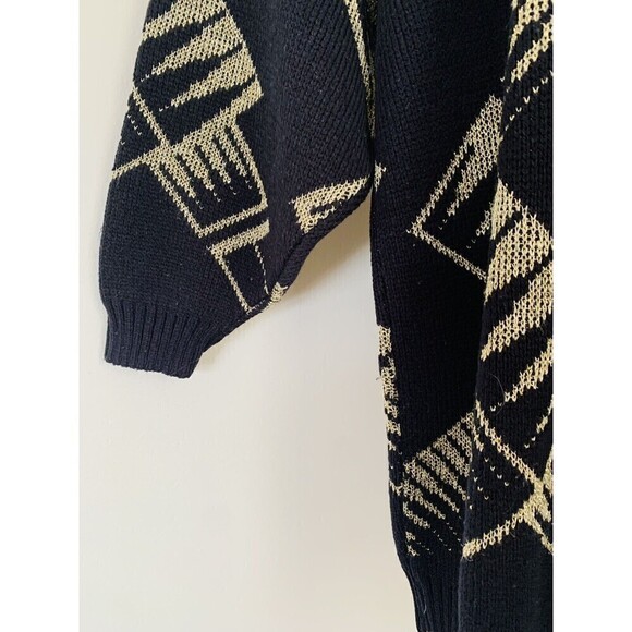 Vintage 90s Retro Ellen D Black & Gold Metallic Thread Geometric Sweater S/M - Picture 4 of 5